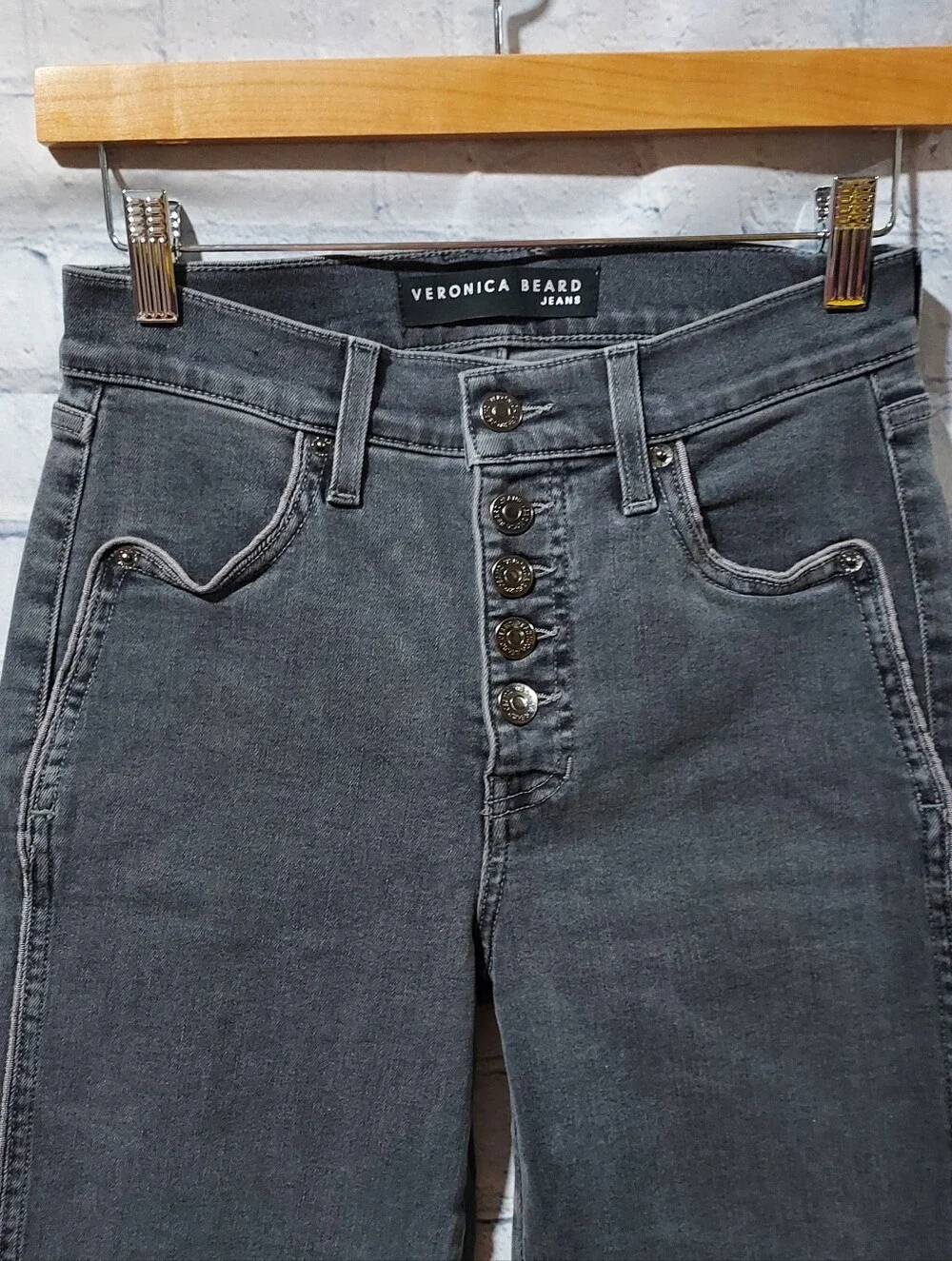Veronica Beard Jeans 26/2 Debbie Skinny High Rise 5 Button Fly Distressed Hem